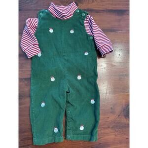 Baby Luigi Green Corduroy Santa Embroidered Longalls & Turtleneck Set 9 Months